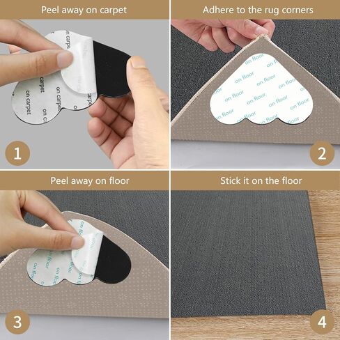 KppeX 12 قطعة من قابض وسادة البساط للأرضيات الصلبة، وسادات سجاد مزدوجة الجوانب غير قابلة للانزلاق، ملصقات شريط سجاد قابلة للغسل، شريط سجاد لمنطقة البساط، مقبض جانبي تحت الزاوية in Kuwait