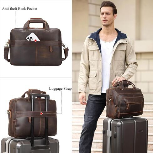 TIDING حقيبة جلدية محببة بالكامل للرجال، حقيبة كتف للكمبيوتر المحمول مقاس 15.6 بوصة، حقيبة كتف للأعمال والسفر in Kuwait