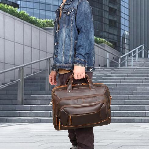 TIDING حقيبة جلدية محببة بالكامل للرجال، حقيبة كتف للكمبيوتر المحمول مقاس 15.6 بوصة، حقيبة كتف للأعمال والسفر in Kuwait