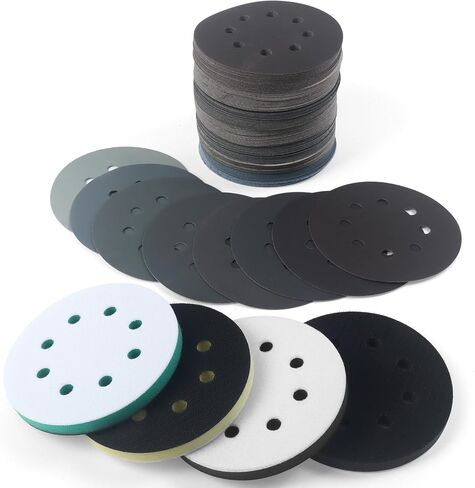 144PCS 5 Inch Sanding Discs Hook and Loop Wet Dry Sanding Paper, 8 Holes Orbital Sander Sandpaper with 4PCS Upgraded Interface Pads, Silicon Carbide Assortment 400 600 800 1000 1500 2000 3000 5000 in Saudi Arabia