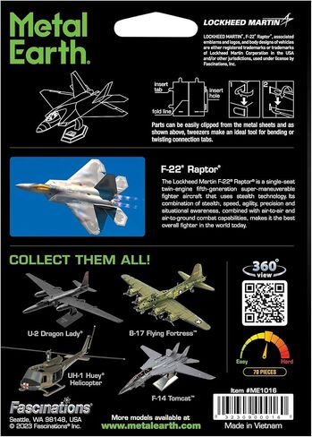 مجموعة نماذج معدنية ثلاثية الأبعاد من Fascinations Metal Earth F-22 Raptor ME1016 مع ملاقط in Saudi Arabia