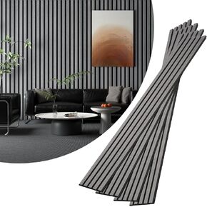4-Piece Wood Slat Acoustic Panels for Stylish Interior Decor & Noise Reduction - 94.5" x 7.87" 3D Solid Wood Wall Panels for Ceiling and Wall, Covers 20.66 Sq Ft, Light Brown in Saudi Arabia