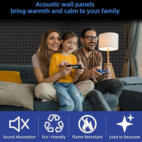 Upgraded 48 Pack Self-Adhesive Acoustic Panels,35kg/m³ High-Density Sound Proof Foam Panels for Walls, 2" X 12" X 12" Fast Expand Soundproof Wall Panels-Absorbs Sound & Eliminates Echoe in Saudi Arabia
