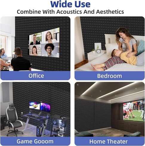 Upgraded 48 Pack Self-Adhesive Acoustic Panels,35kg/m³ High-Density Sound Proof Foam Panels for Walls, 2" X 12" X 12" Fast Expand Soundproof Wall Panels-Absorbs Sound & Eliminates Echoe in Saudi Arabia