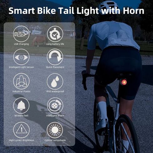 ROCKBROS Smart Bike Tail Light with Bike Horn Alarm, USB Rechargeable Rear Bike Light for Night Riding, Waterproof and Anti - Theft,Wireless Remote Control in Saudi Arabia