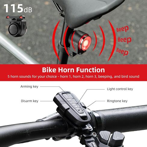 ROCKBROS Smart Bike Tail Light with Bike Horn Alarm, USB Rechargeable Rear Bike Light for Night Riding, Waterproof and Anti - Theft,Wireless Remote Control in Saudi Arabia