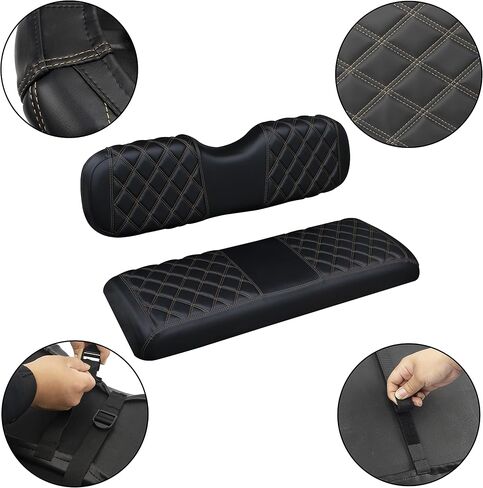 NOKINS Golf Cart Seat Covers Fit Club Car Precedent/DS/EZGO RXV/TXT/Yamaha Drive Aftermarket Standard Rear Seat Cushion, No Stapler, Multiple Colors&Breathable (Black&Brown Stitch) in Saudi Arabia