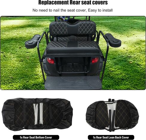 NOKINS Golf Cart Seat Covers Fit Club Car Precedent/DS/EZGO RXV/TXT/Yamaha Drive Aftermarket Standard Rear Seat Cushion, No Stapler, Multiple Colors&Breathable (Black&Brown Stitch) in Saudi Arabia