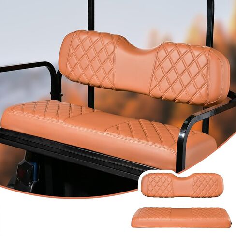 NOKINS Golf Cart Seat Covers Fit Club Car Precedent/DS/EZGO RXV/TXT/Yamaha Drive Aftermarket Standard Rear Seat Cushion, No Stapler, Multiple Colors&Breathable (Black&Brown Stitch) in Saudi Arabia