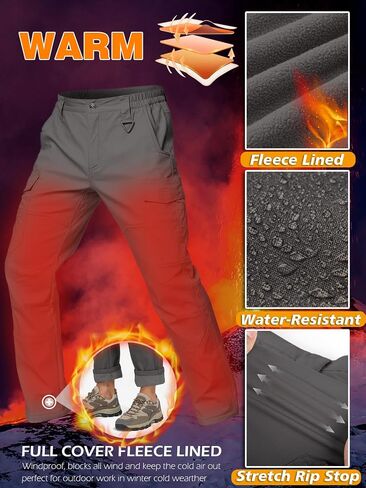 CARWORNIC Men's Ripstop Fleece Lined Tactical Work Pants Warm Water Resistant Flex Utility Cargo Skiing Hiking Pants in Saudi Arabia