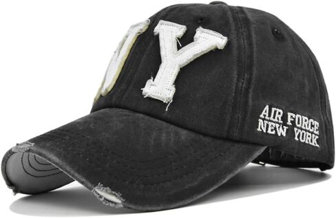 Distressed Denim Baseball Cap for Men and Women | Vintage Style | Adjustable Dad Hat | Light Grey NY in Saudi Arabia