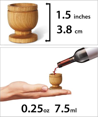 Olive Wood Mini Communion Cups with Bread Tray – Set of 6 wooden Hand-Carved Kiddush Cups in Gift Bag – Made in Bethlehem, Christian Church Worship Set with Certificate of Origin in Saudi Arabia