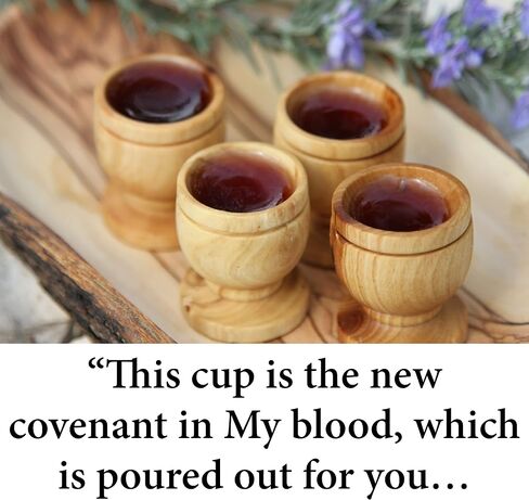 Olive Wood Mini Communion Cups with Bread Tray – Set of 6 wooden Hand-Carved Kiddush Cups in Gift Bag – Made in Bethlehem, Christian Church Worship Set with Certificate of Origin in Saudi Arabia