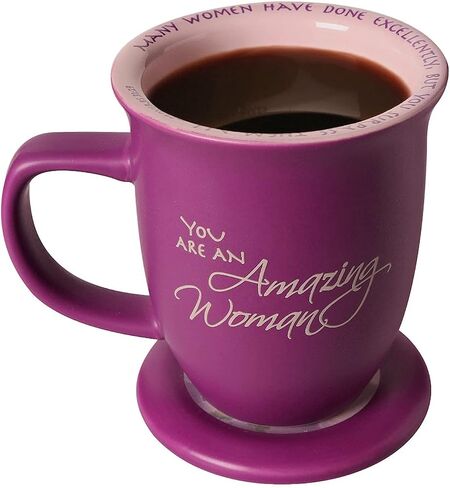 كوب وغطاء/غطاء من Amazing Woman - سيراميك - كوب قهوة أو شاي كبير سعة 14 أونصة - أرجواني داكن in Saudi Arabia