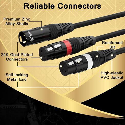 XLR Splitter Y-XLR Cable 15 FT, Gold-Plated 3-Pin XLR Male to Dual XLR Female Patch Y Cable, Bi-Directional Balanced Microphone Adapter Cord, 1 XLR to 2 XLR Cable, Oxygen-Free Copper in Saudi Arabia