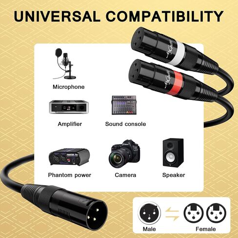 XLR Splitter Y-XLR Cable 15 FT, Gold-Plated 3-Pin XLR Male to Dual XLR Female Patch Y Cable, Bi-Directional Balanced Microphone Adapter Cord, 1 XLR to 2 XLR Cable, Oxygen-Free Copper in Saudi Arabia
