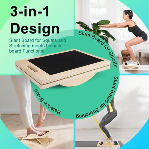 لوح مائل لتمديد ربلة الساق، 3 في 1 لوح توازن إسفين مضاد للانزلاق للعلاج الطبيعي، ممتد ربلة الساق لمدرب القوة الأساسية، لوح هزاز خشبي in Kuwait