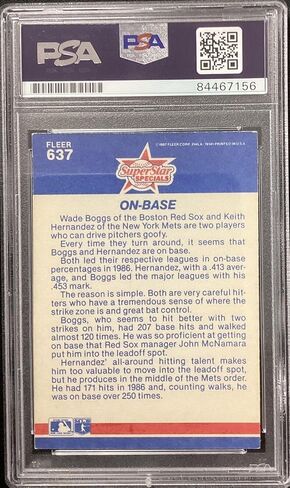 Wade Boggs Signed 1987 Fleer #637 Baseball Card Hernandez Auto PSA/DNA GEM MT 10 - Baseball Slabbed Autographed Cards in Saudi Arabia