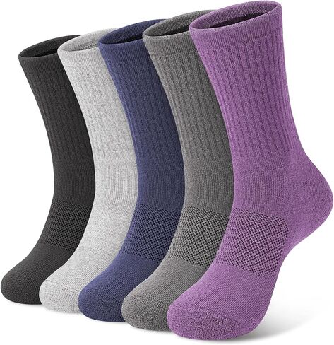 5 Pairs Womens Merino Wool Hiking Socks Winter Warm Crew Moisture Wicking Thick Cushioned Striped Boot Socks in Saudi Arabia