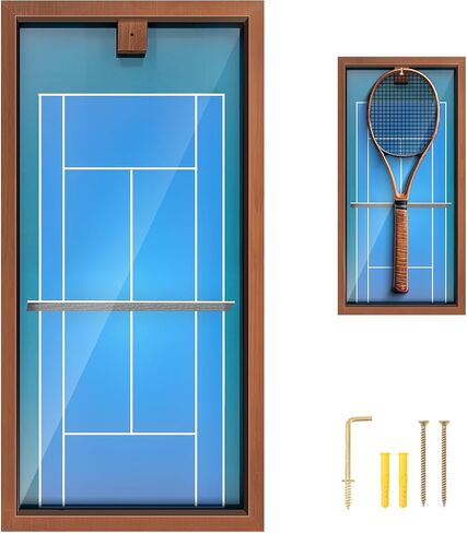 Chunful Wooden Tennis Racket Display Frame Wall Mounted Tennis Racket Storage Rack Display Stand with Walnut Base Copper, 31.5 x 15.8 Inch in Saudi Arabia