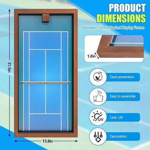 Chunful Wooden Tennis Racket Display Frame Wall Mounted Tennis Racket Storage Rack Display Stand with Walnut Base Copper, 31.5 x 15.8 Inch in Saudi Arabia