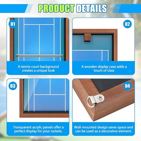 Chunful Wooden Tennis Racket Display Frame Wall Mounted Tennis Racket Storage Rack Display Stand with Walnut Base Copper, 31.5 x 15.8 Inch in Saudi Arabia