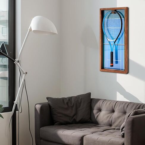 Chunful Wooden Tennis Racket Display Frame Wall Mounted Tennis Racket Storage Rack Display Stand with Walnut Base Copper, 31.5 x 15.8 Inch in Saudi Arabia