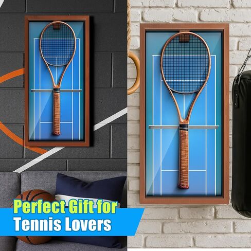 Chunful Wooden Tennis Racket Display Frame Wall Mounted Tennis Racket Storage Rack Display Stand with Walnut Base Copper, 31.5 x 15.8 Inch in Saudi Arabia