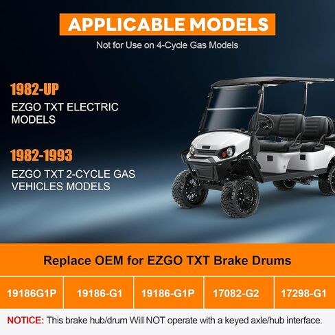 استبدال مجموعة محور طبلة الفرامل EZGO TXT 19186G1P لعربة الجولف EZGO 1982-UP الكهربائية ودورتين 1982-1993 نماذج الغاز، فتحة 0.75 بوصة 24 سنًا، استبدل OEM # 19186-G1 17082-G2 17298-G1 in Saudi Arabia
