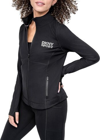 سترة ضغط للسيدات من DKNY برقبة وهمية وسحاب أمامي in Kuwait