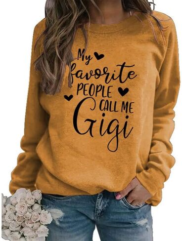 سويت شيرت نسائي My Favorite People Call Me Gigi بأكمام طويلة ورقبة دائرية بلوفر جرافيك الجدة تي شيرت علوي غير رسمي in Saudi Arabia