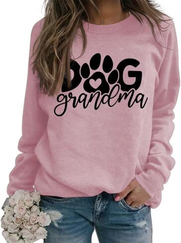 سويت شيرت حريمي على شكل كلب الجدة بأكمام طويلة ورقبة دائرية لطيف على شكل مخلب قمصان فضفاضة غير رسمية وبلوفرات بلوزة لمحبي الكلاب هدية in Kuwait