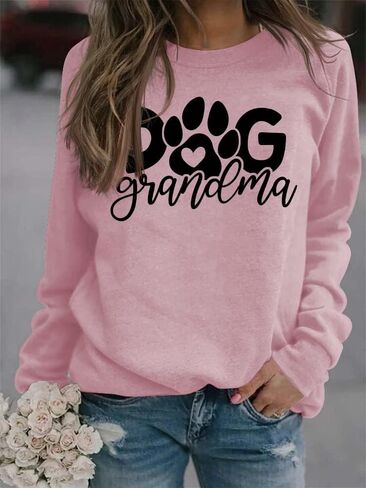 سويت شيرت حريمي على شكل كلب الجدة بأكمام طويلة ورقبة دائرية لطيف على شكل مخلب قمصان فضفاضة غير رسمية وبلوفرات بلوزة لمحبي الكلاب هدية in Kuwait