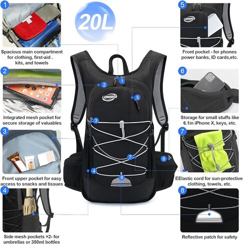Hydration Backpack 20L Lightweight Breathable Water Backpack with 2L Water Bladder, Adjustable Chest Straps Running Hydration Vest for Cycling, Hiking, Climbing in Saudi Arabia