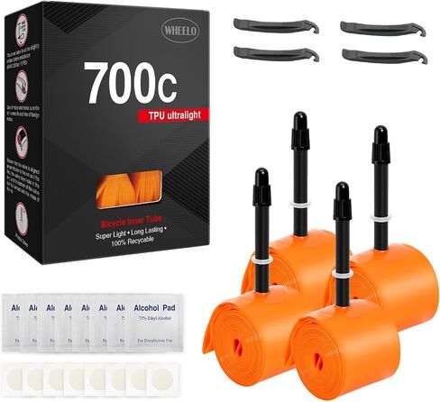 WHEELO 4-Pack TPU 700C×18-32C Bike Inner Tube: Lightweight Road Bicycle Tube with 45/65/85mm Presta Valves (Include 8PCS Bike Tube Patch Repair Kit) in Saudi Arabia