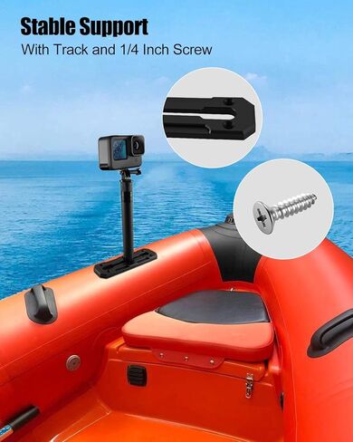 حامل كاميرا كاياك متوافق مع GoPro وكاميرات مترابطة 1/4 بوصة، حامل كاميرا كاياك الرياضية مع حامل قابل للتمديد، مسار، برغي 1/4 بوصة in Kuwait