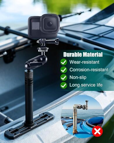 Kayak Camera Mount Compatible with GoPro and 1/4 Inch Threaded Cameras, Kayak Sports Camera Holder with Extendable Stand, Track, 1/4 Inch Screw in Saudi Arabia