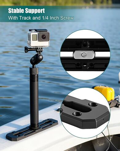 Kayak Camera Mount Compatible with GoPro and 1/4 Inch Threaded Cameras, Kayak Sports Camera Holder with Extendable Stand, Track, 1/4 Inch Screw in Saudi Arabia