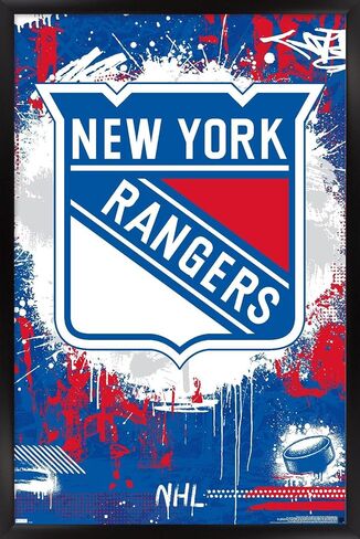 Trends International NHL New York Rangers - Maximalist Logo 23 Wall Poster, 34L x 22.4W, Black Framed Version in Saudi Arabia