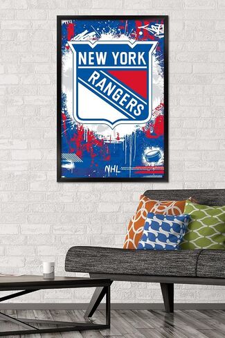 Trends International NHL New York Rangers - Maximalist Logo 23 Wall Poster, 34L x 22.4W, Black Framed Version in Saudi Arabia