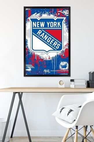 Trends International NHL New York Rangers - Maximalist Logo 23 Wall Poster, 34L x 22.4W, Black Framed Version in Saudi Arabia