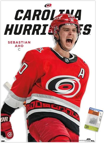 ملصق حائط من Trends International NHL Carolina Hurricanes - سلسلة Sebastian Aho المميزة 23، مقاس 22.37 بوصة × 34.00 بوصة، وحزمة ملصق ودبابيس دفع in Saudi Arabia