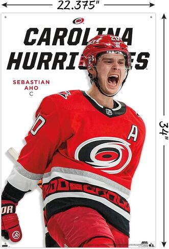ملصق حائط من Trends International NHL Carolina Hurricanes - سلسلة Sebastian Aho المميزة 23، مقاس 22.37 بوصة × 34.00 بوصة، وحزمة ملصق ودبابيس دفع in Saudi Arabia