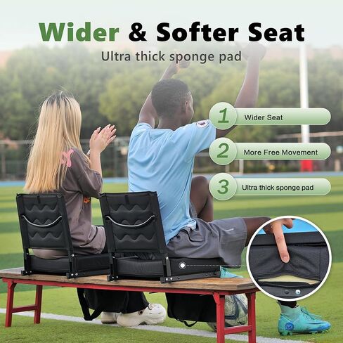 Stadium Seats for Bleachers with Back Support, Bleacher Chairs with Back and Cushion Bleacher Seats Portable Stadium Seats Thick Padded Folding Chair Comfort for Sports Events Black in Saudi Arabia