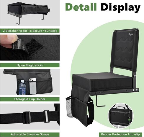 Stadium Seats for Bleachers with Back Support, Bleacher Chairs with Back and Cushion Bleacher Seats Portable Stadium Seats Thick Padded Folding Chair Comfort for Sports Events Black in Saudi Arabia