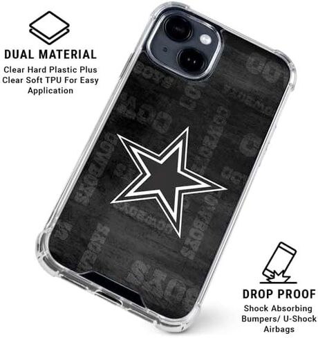 Skinit Clear Phone Case Compatible with iPhone 15 - Officially Licensed NFL Dallas Cowboys Black & White Design in Saudi Arabia