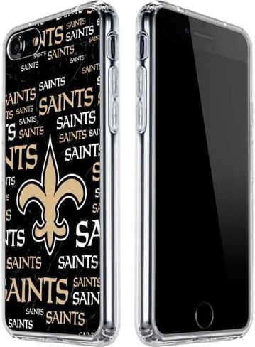 حافظة هاتف Skinit الشفافة متوافقة مع iPhone SE (الجيل الثاني والثالث) - تصميم أسود مرخص رسميًا من NFL New Orleans Saints in Saudi Arabia