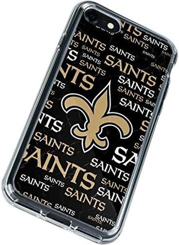 حافظة هاتف Skinit الشفافة متوافقة مع iPhone SE (الجيل الثاني والثالث) - تصميم أسود مرخص رسميًا من NFL New Orleans Saints in Saudi Arabia