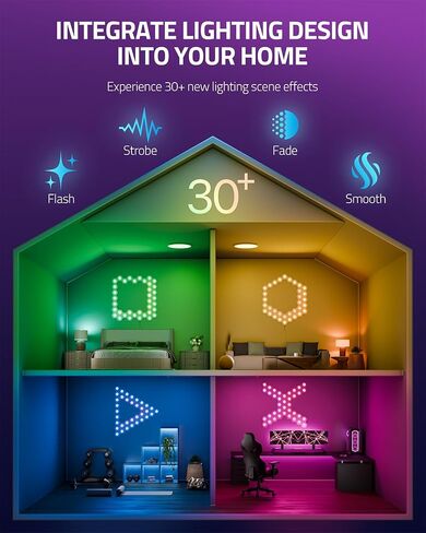 hychins 12 حزمة rgb ضوء الصوت دليل على لوحات الرغوة للجدران مع لوحات صوتية سداسية ذاتية اللصق لوضع إيقاع الموسيقى، لوحات الحائط الصوتية عالية الكثافة لغرفة النوم، غرفة الألعاب ديكور الهدايا السوداء in Saudi Arabia