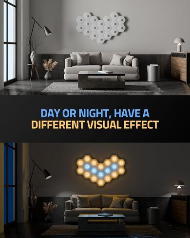 hychins 12 حزمة rgb ضوء الصوت دليل على لوحات الرغوة للجدران مع لوحات صوتية سداسية ذاتية اللصق لوضع إيقاع الموسيقى، لوحات الحائط الصوتية عالية الكثافة لغرفة النوم، غرفة الألعاب ديكور الهدايا السوداء in Saudi Arabia